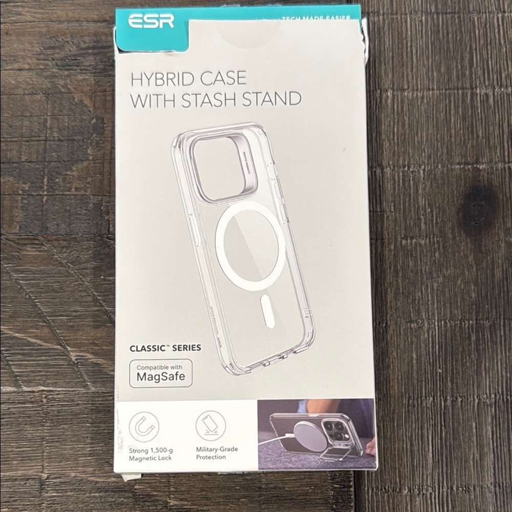 ESR iPhone 15 Pro Clear MagSafe Magnetic Hybrid Case with Stash Stand  NWT